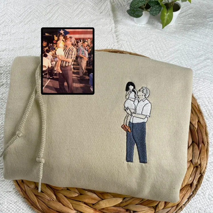 Custom Embroidered Photo Portrait Sweatshirt For Papà,Papá,Pai