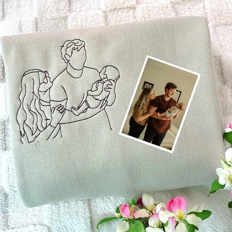 Custom Embroidered Photo Portrait Sweatshirt Gift For DAD