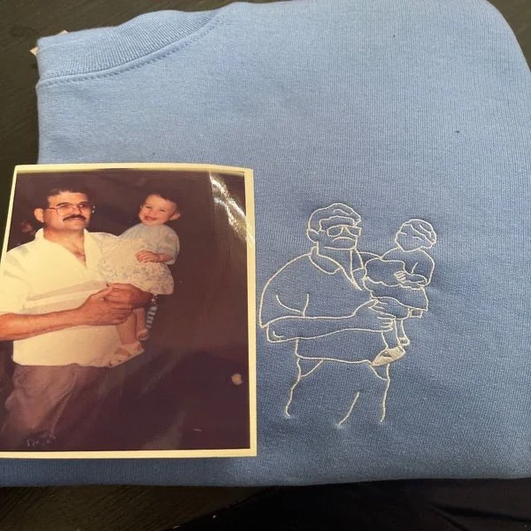 Custom Embroidered Photo Portrait Sweatshirt Gift For DAD