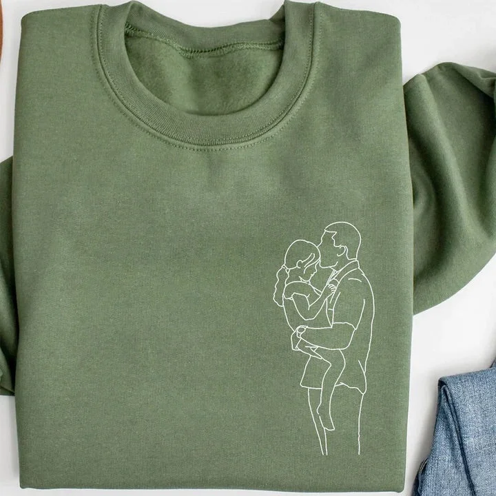 Custom Embroidered Photo Portrait Sweatshirt Gift For DAD