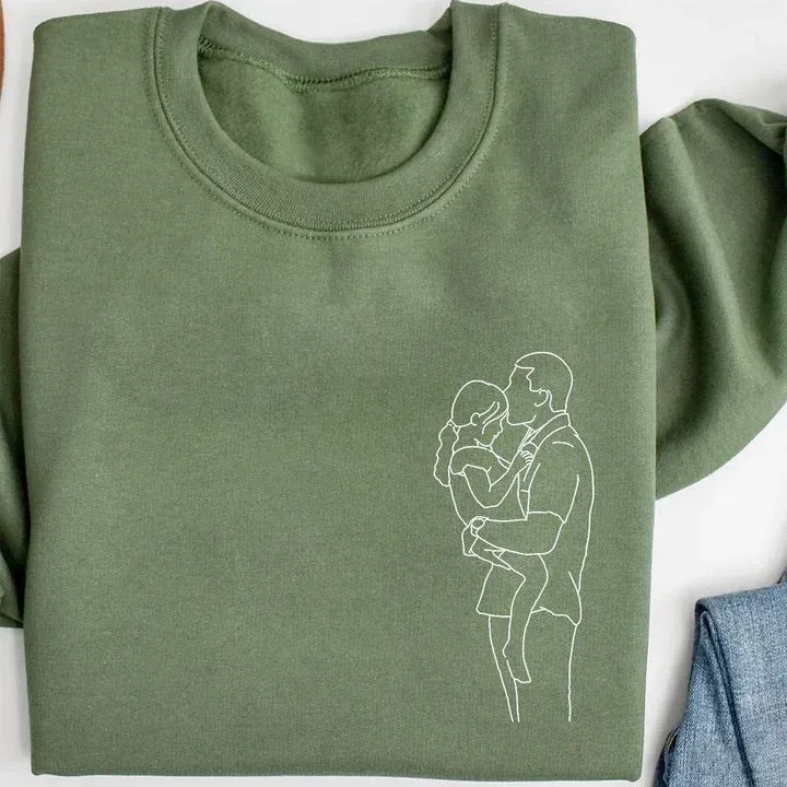 Custom Embroidered Photo Portrait Sweatshirt Gift For DAD