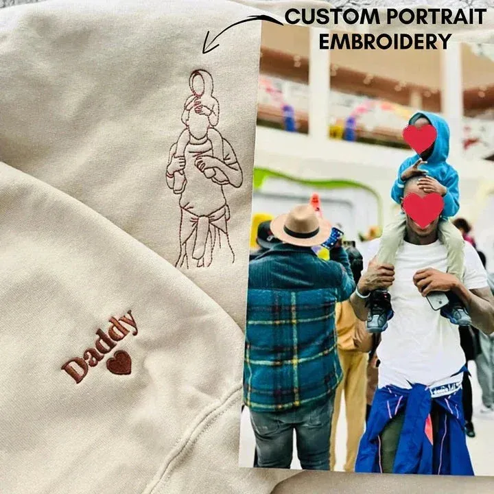 Custom Embroidered Photo Portrait Sweatshirt Gift For DAD