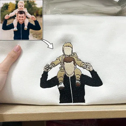 Custom Embroidered Photo Portrait Sweatshirt Gift For DAD