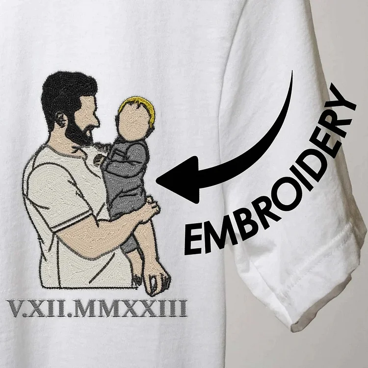 For Lover Personalized Papa,Dad Embroidery Custom Photo Roman Numeral Fathers Day Gift