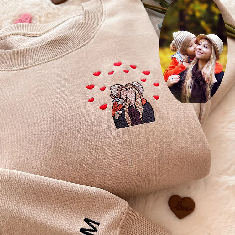 Custom Embroidered Portrait T-Shirt & Sweatshirt From Photo For Dad