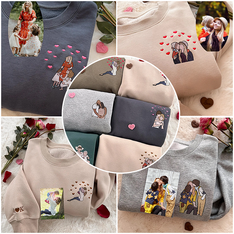 Custom Embroidered Portrait T-Shirt & Sweatshirt From Photo For Dad