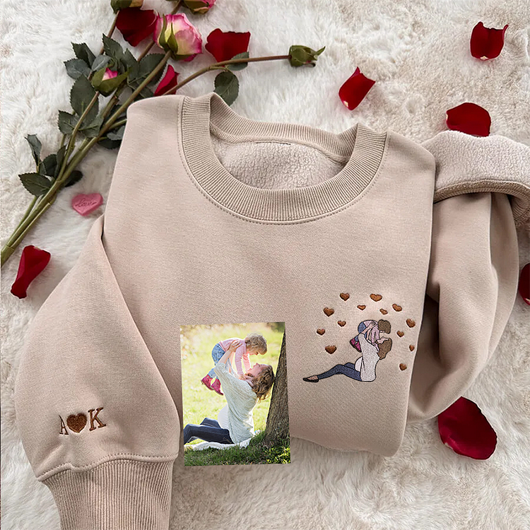 Custom Embroidered Portrait T-Shirt & Sweatshirt From Photo For Dad