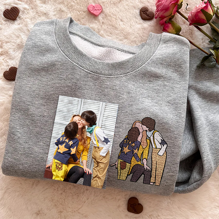 Custom Embroidered Portrait T-Shirt & Sweatshirt From Photo For Dad