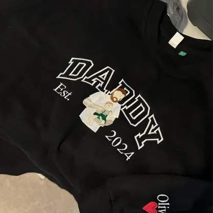 Custom Embroidered Dad Sweatshirt With Photo,Gift For Dad From Mom