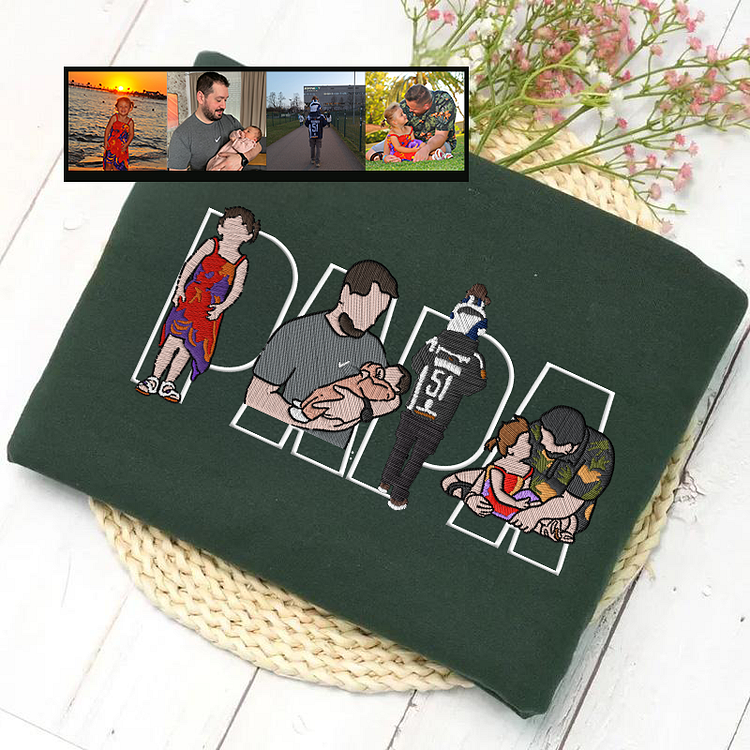 Custom Photo Portrait Embroidery Sweatshirt/Hoodie, Gift For Dad/Mom/Family