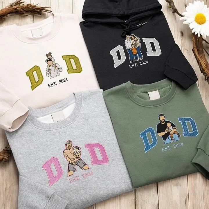 Embroidered Dad T-shirt,Custom Embroidered Dad Sweatshirt,Glitter Embroidered Sweatshirt