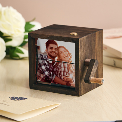 Custom Hand-Crank Flipbook Box Photo Album With Light Black Walnut Baby Photo Cube Frame Creative Gift
