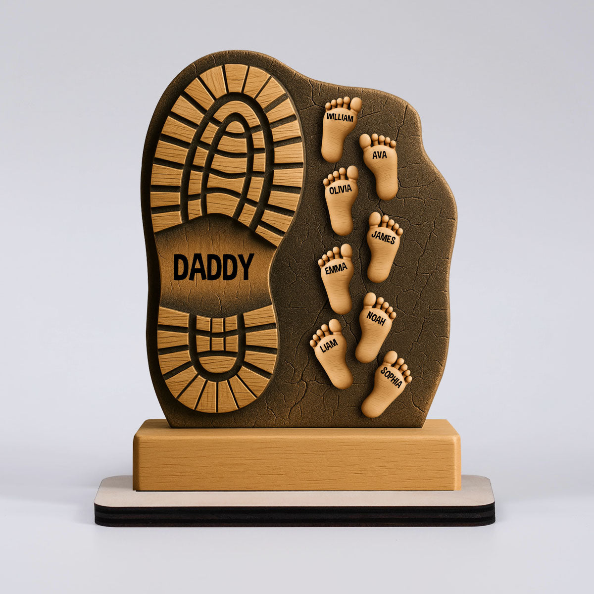 Custom Father And Child Footprint Wooden Stand 