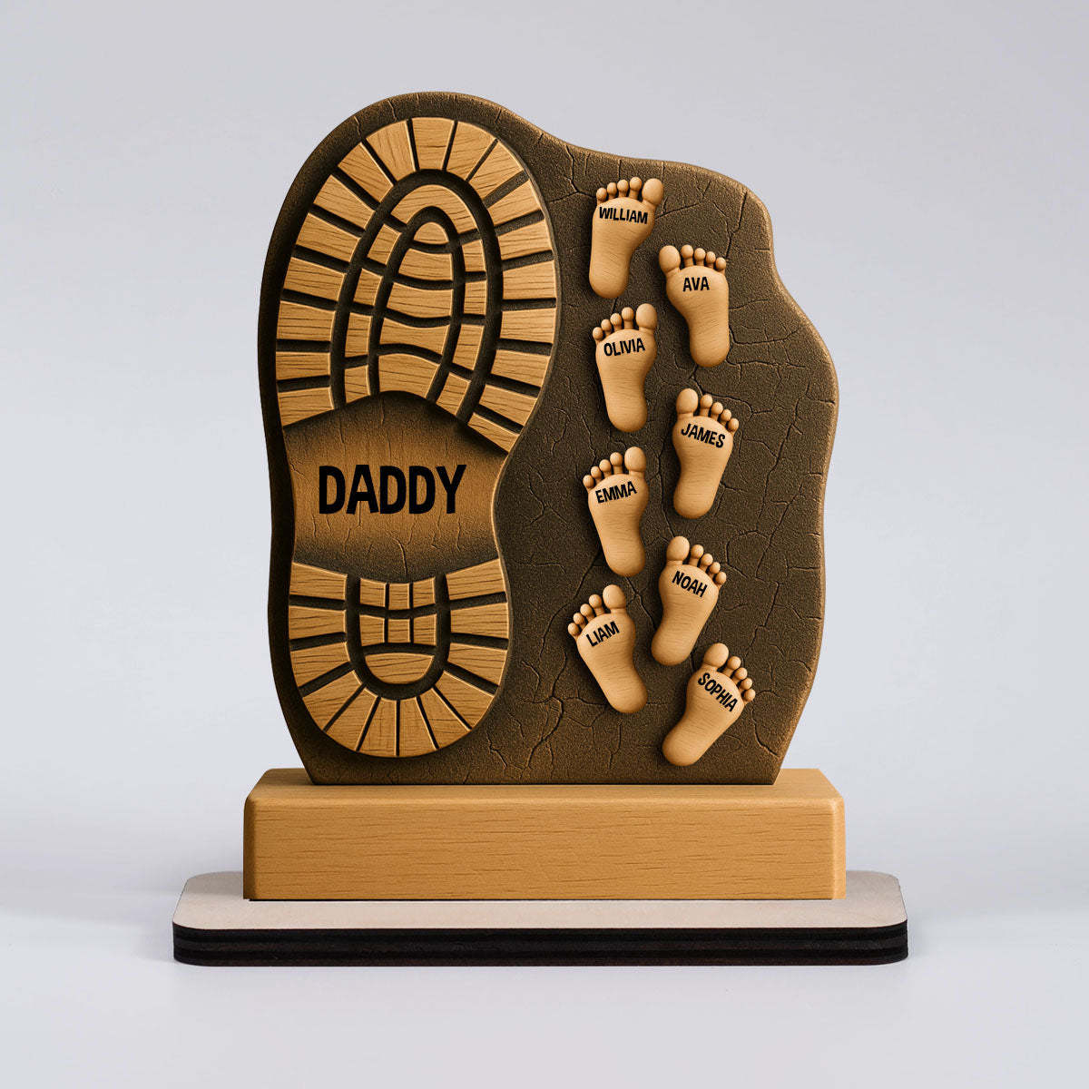 Custom Father And Child Footprint Wooden Stand 