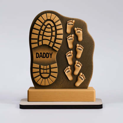 Custom Father And Child Footprint Wooden Stand 