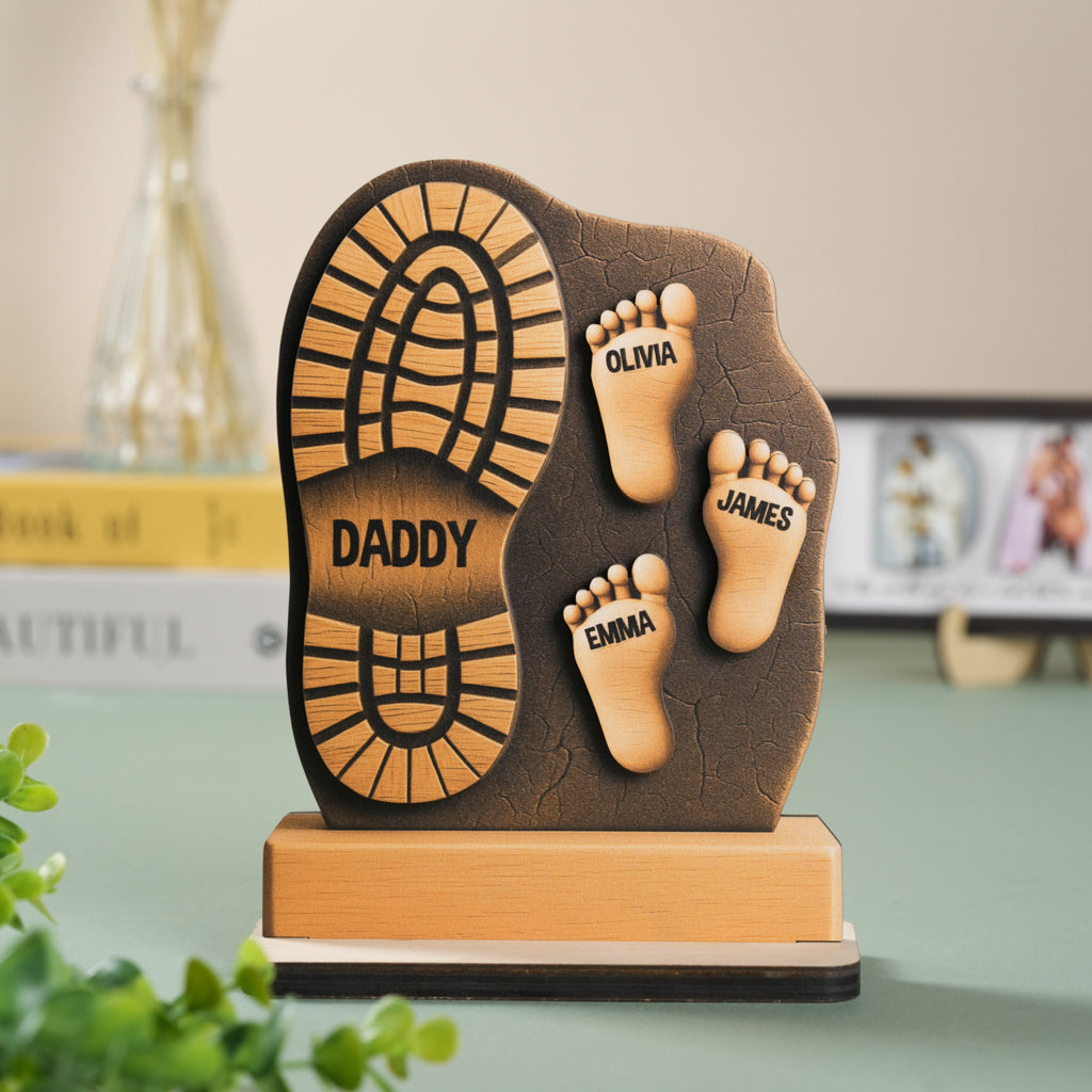 Custom Father And Child Footprint Wooden Stand 