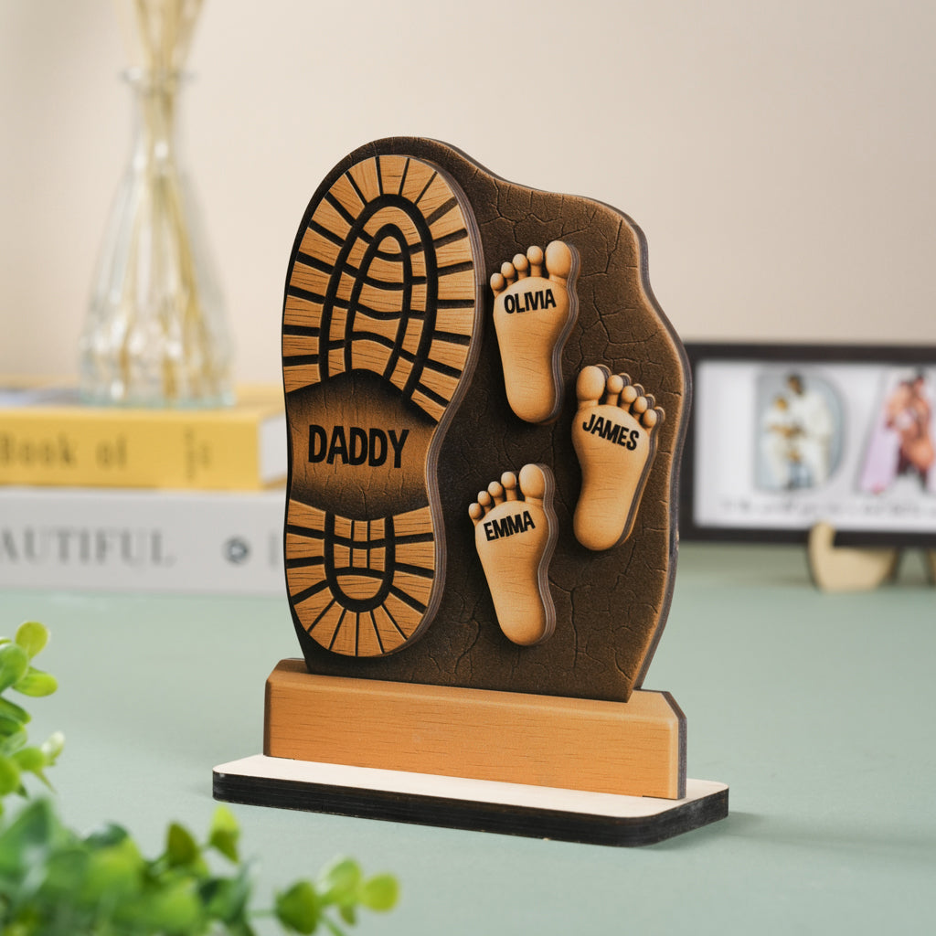 Custom Father And Child Footprint Wooden Stand 