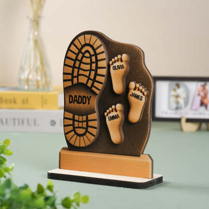 Custom Father And Child Footprint Wooden Stand 