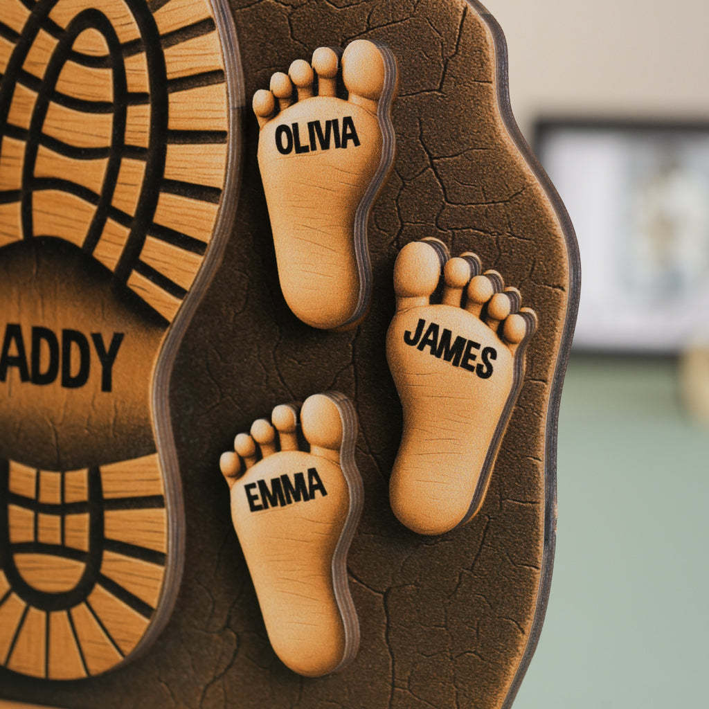 Custom Father And Child Footprint Wooden Stand 