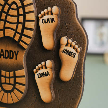 Custom Father And Child Footprint Wooden Stand 