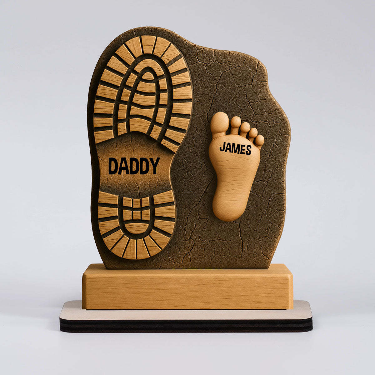 Custom Father And Child Footprint Wooden Stand 