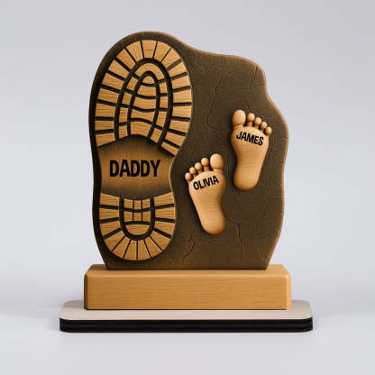 Custom Father And Child Footprint Wooden Stand 