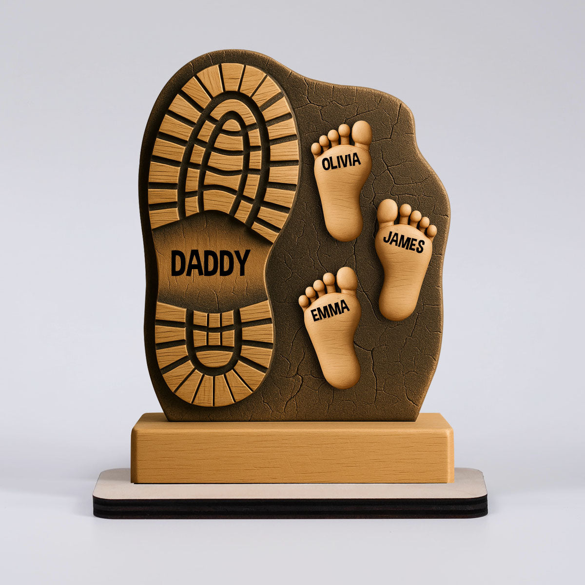Custom Father And Child Footprint Wooden Stand 