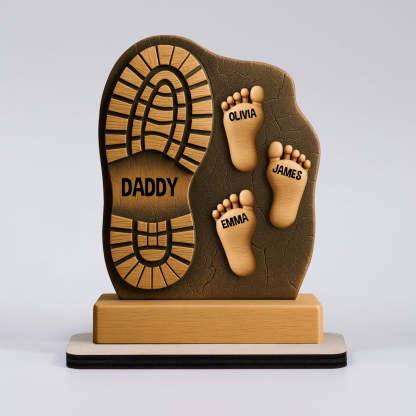 Custom Father And Child Footprint Wooden Stand 