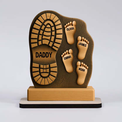 Custom Father And Child Footprint Wooden Stand 