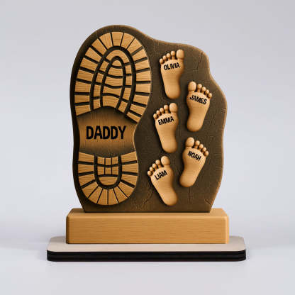 Custom Father And Child Footprint Wooden Stand 