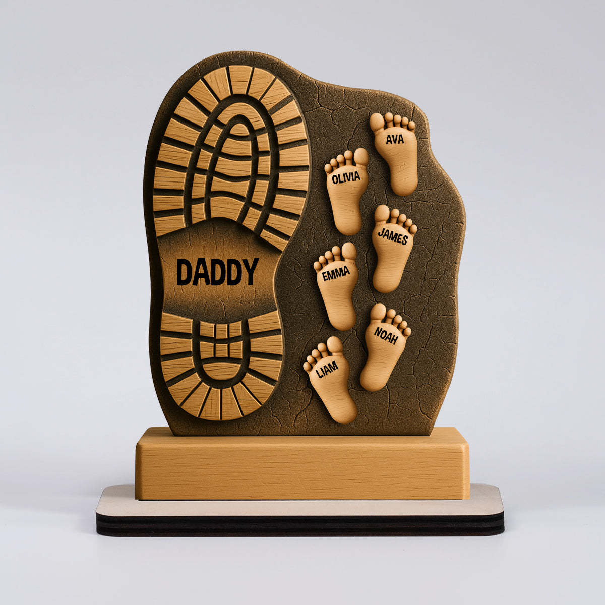 Custom Father And Child Footprint Wooden Stand 