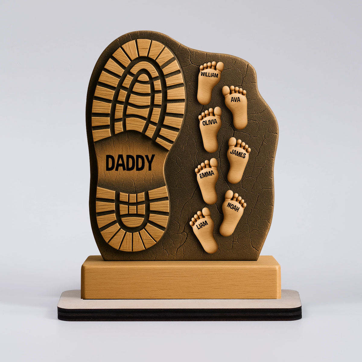 Custom Father And Child Footprint Wooden Stand 
