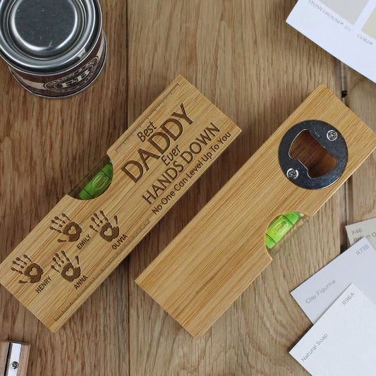 Hands Down We Love You Dad Grandpa - Personalized Custom Engraved Wooden Spirit Level Bottle Opener