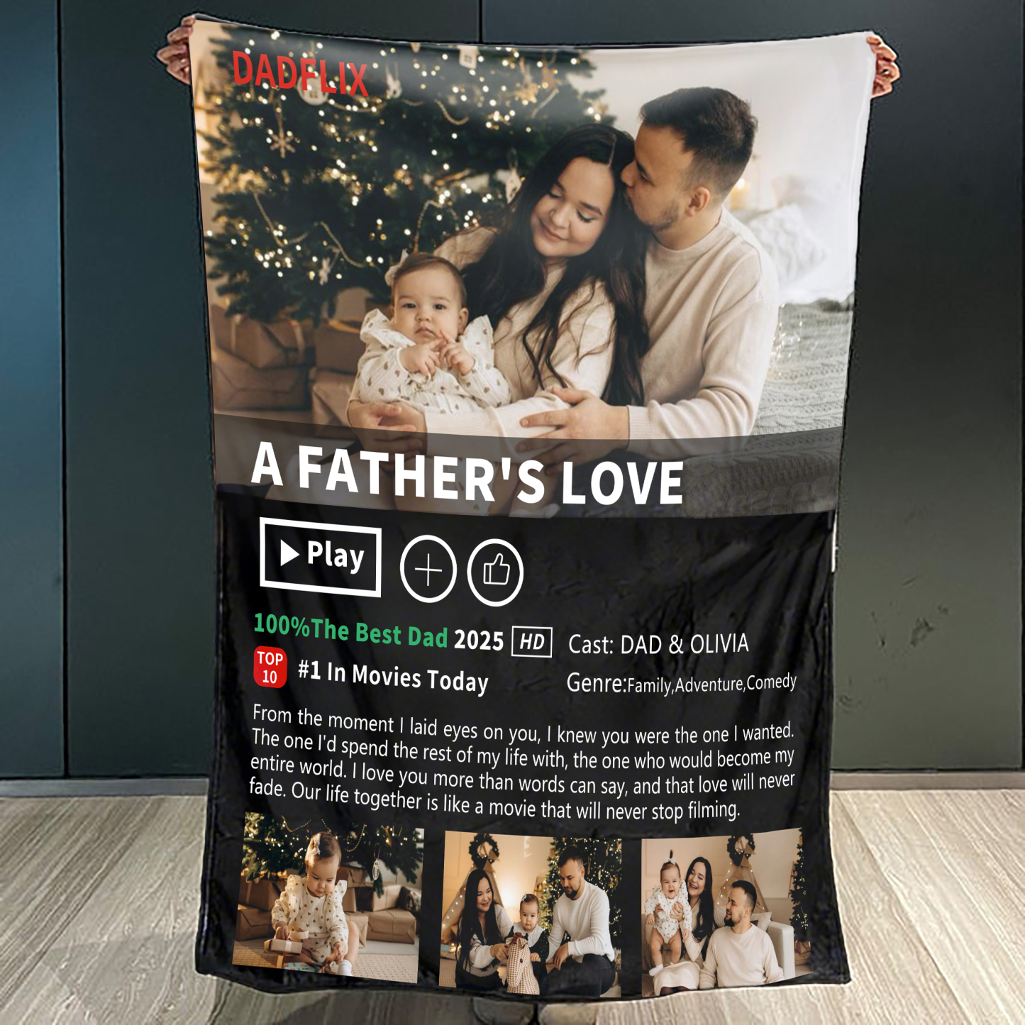 Personalized Dadflix, Diy Photo Template Blanket, Father's Day Gift
