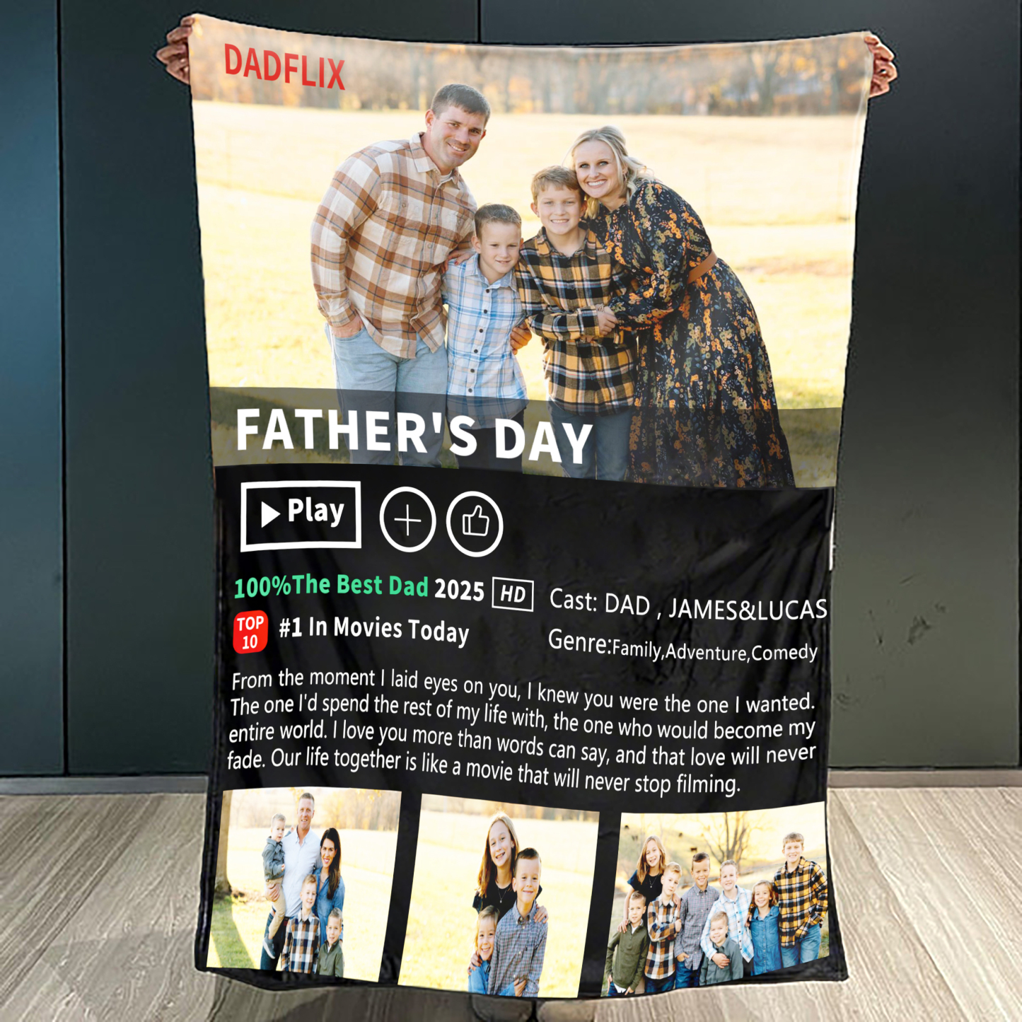 Personalized Dadflix, Diy Photo Template Blanket, Father's Day Gift
