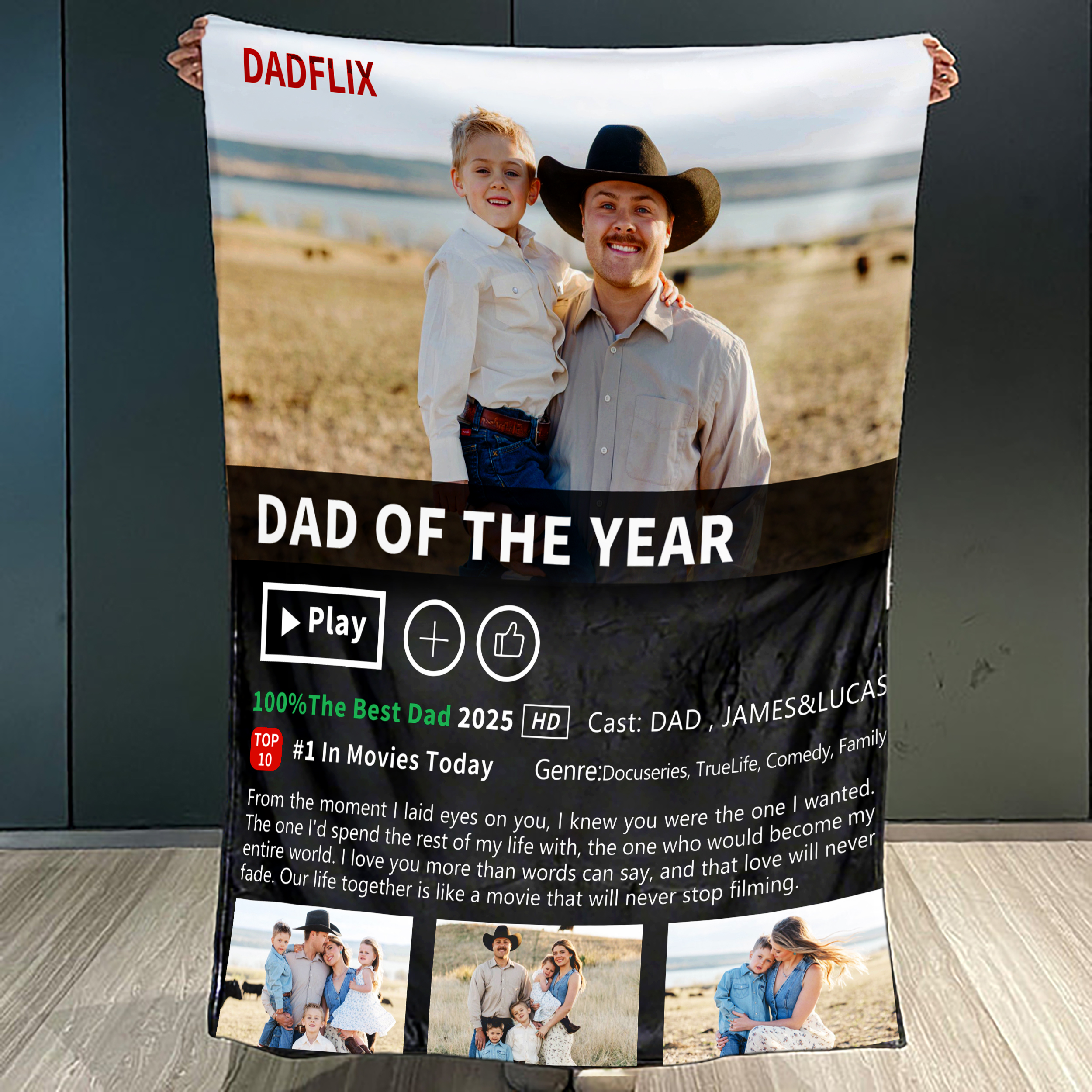 Personalized Dadflix, Diy Photo Template Blanket, Father's Day Gift