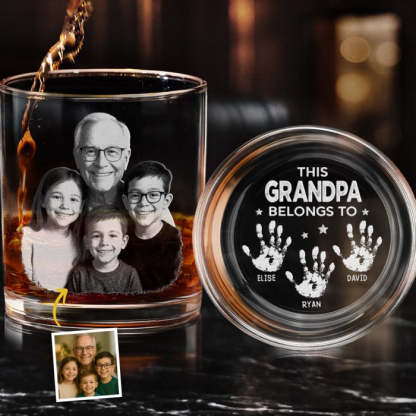 Custom Photo Whiskey Glass With Bottom And Side Engraving,Father's Day Gift For Dad, Grandpa