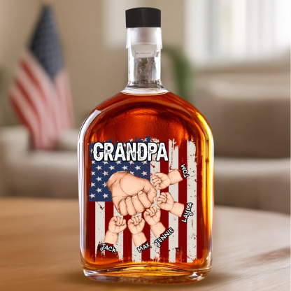 Family Personalized Fist Bump Whiskey Bottle, Gift For Dad, Grandpa
