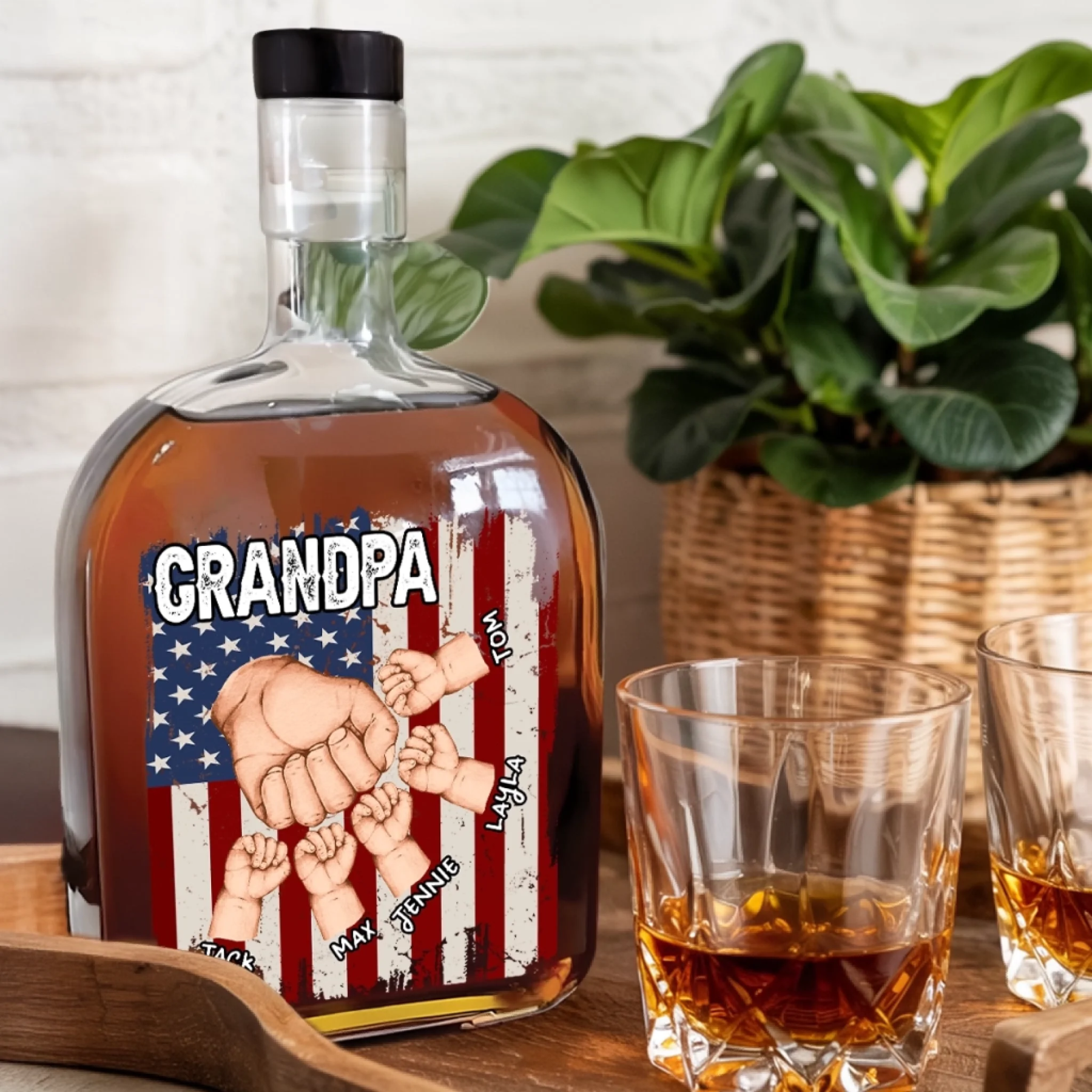 Family Personalized Fist Bump Whiskey Bottle, Gift For Dad, Grandpa