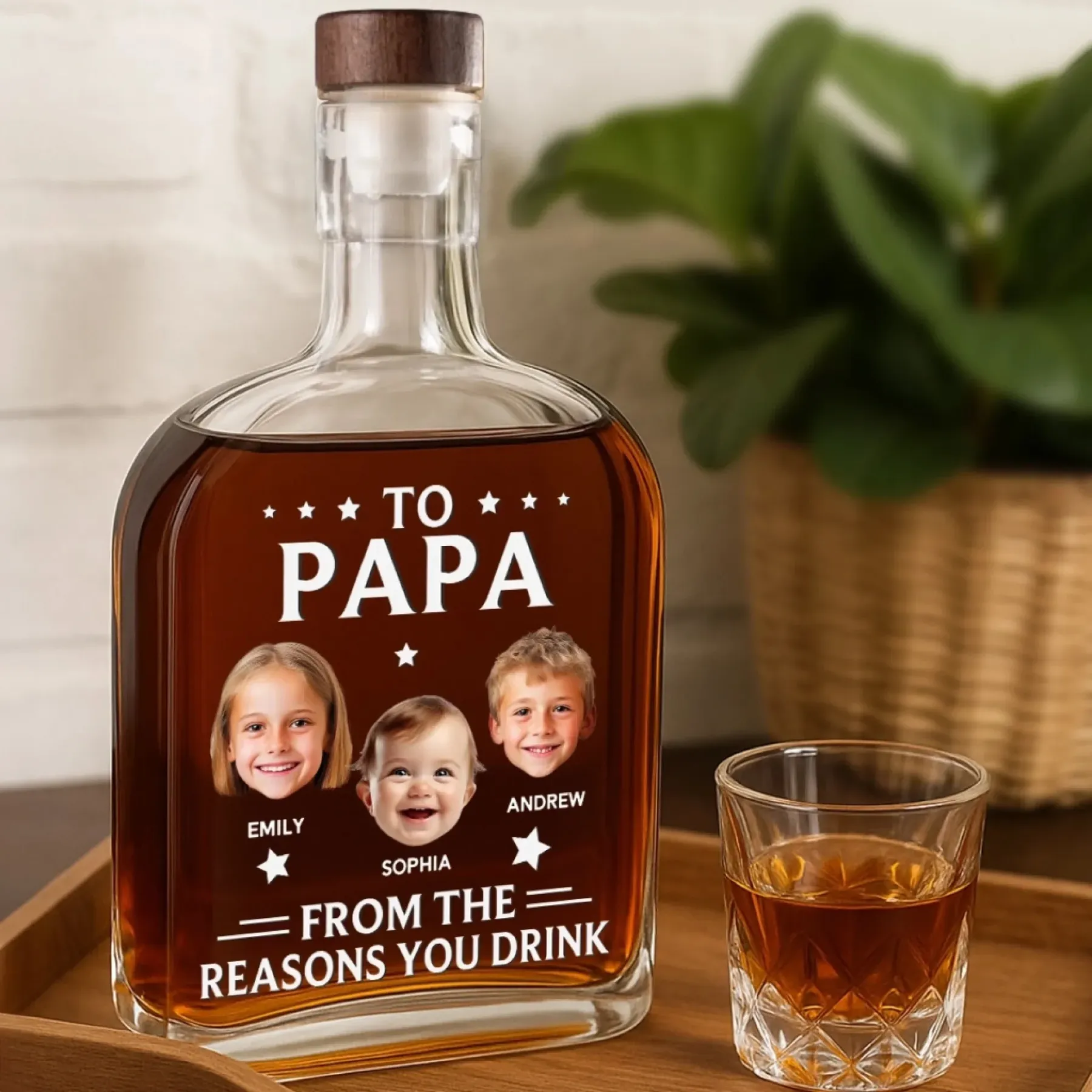 Custom Photo Booth Family Whiskey Bottle - Father's Day Gift For Dad Or Grandpa