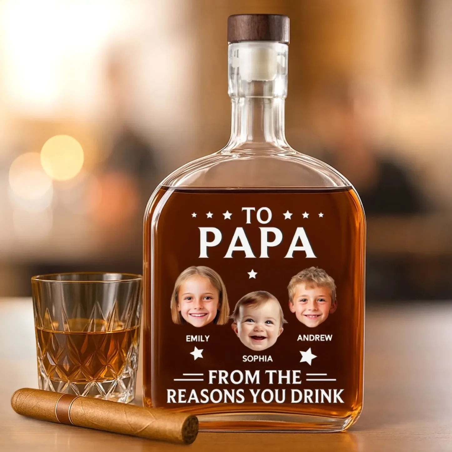 Custom Photo Booth Family Whiskey Bottle - Father's Day Gift For Dad Or Grandpa