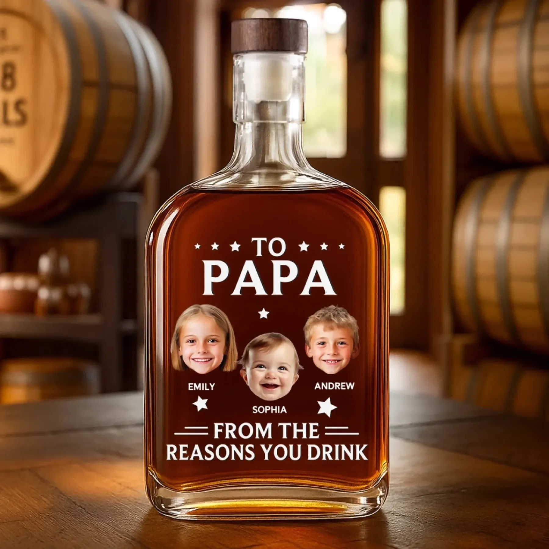 Custom Photo Booth Family Whiskey Bottle - Father's Day Gift For Dad Or Grandpa