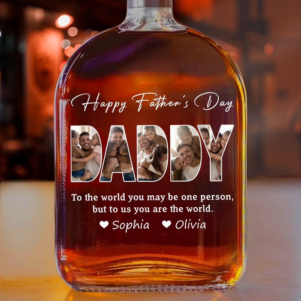 Custom Photo Happy Father's Day Family Whiskey Bottle