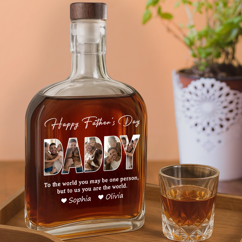 Custom Photo Happy Father's Day Family Whiskey Bottle