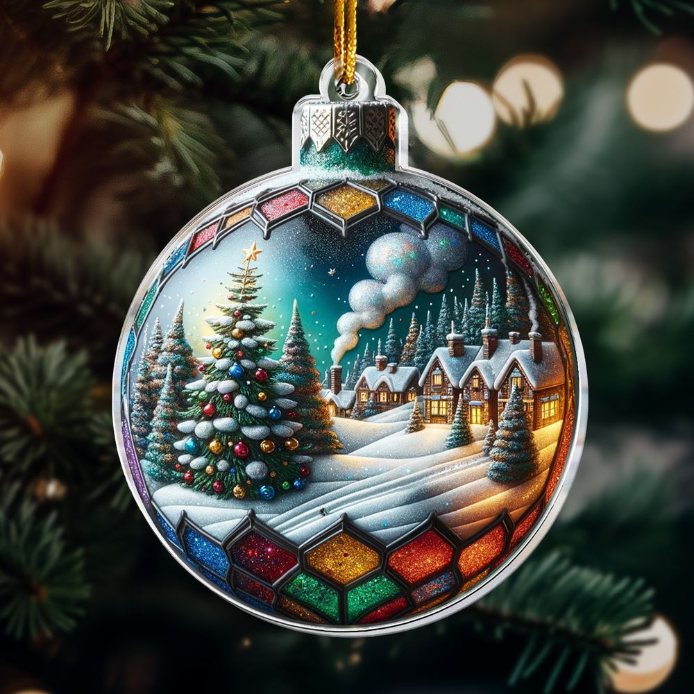 Custom Photo Family In Christmas Ball - Personalized Acrylic Photo Ornament