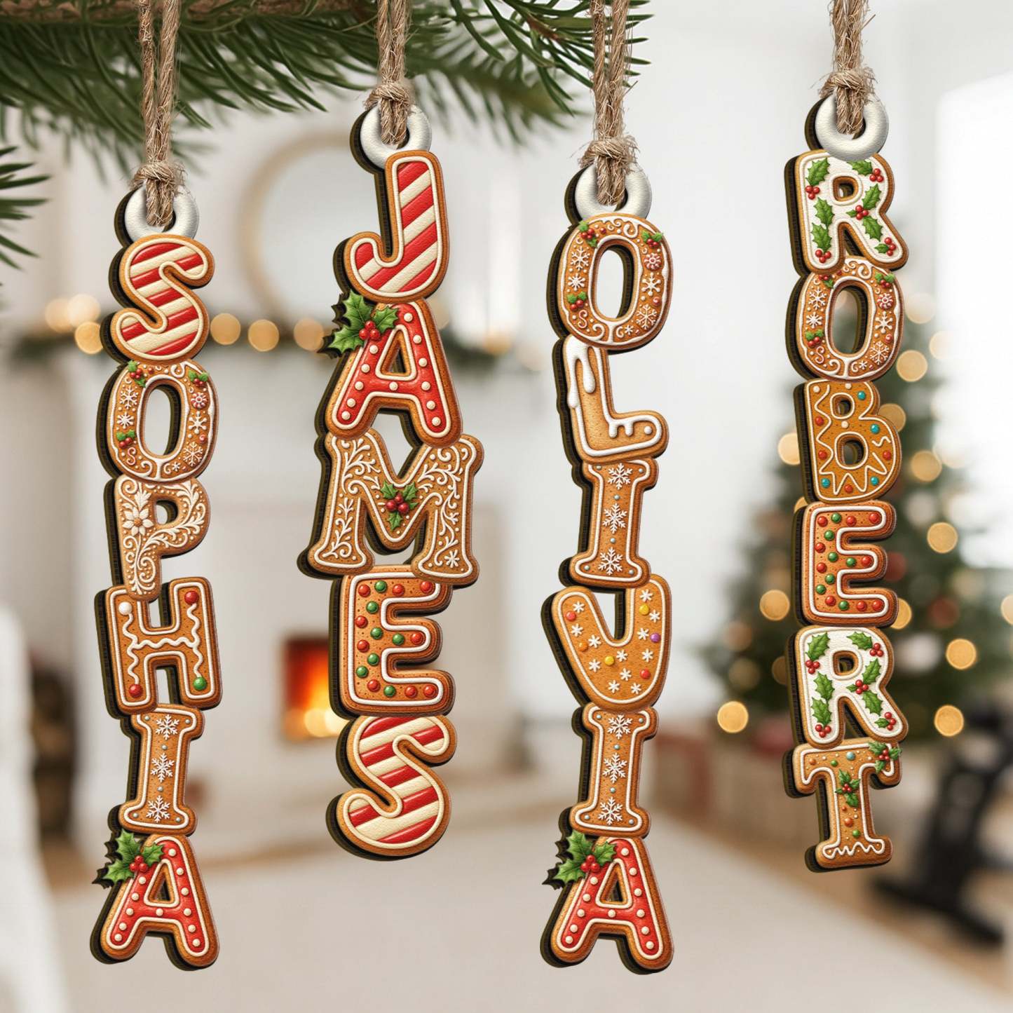 Custom Gingerbread Letter With Name For Family, Kids - Personalized Family Wooden Ornament, Christmas Stocking Tag, Name Ornament