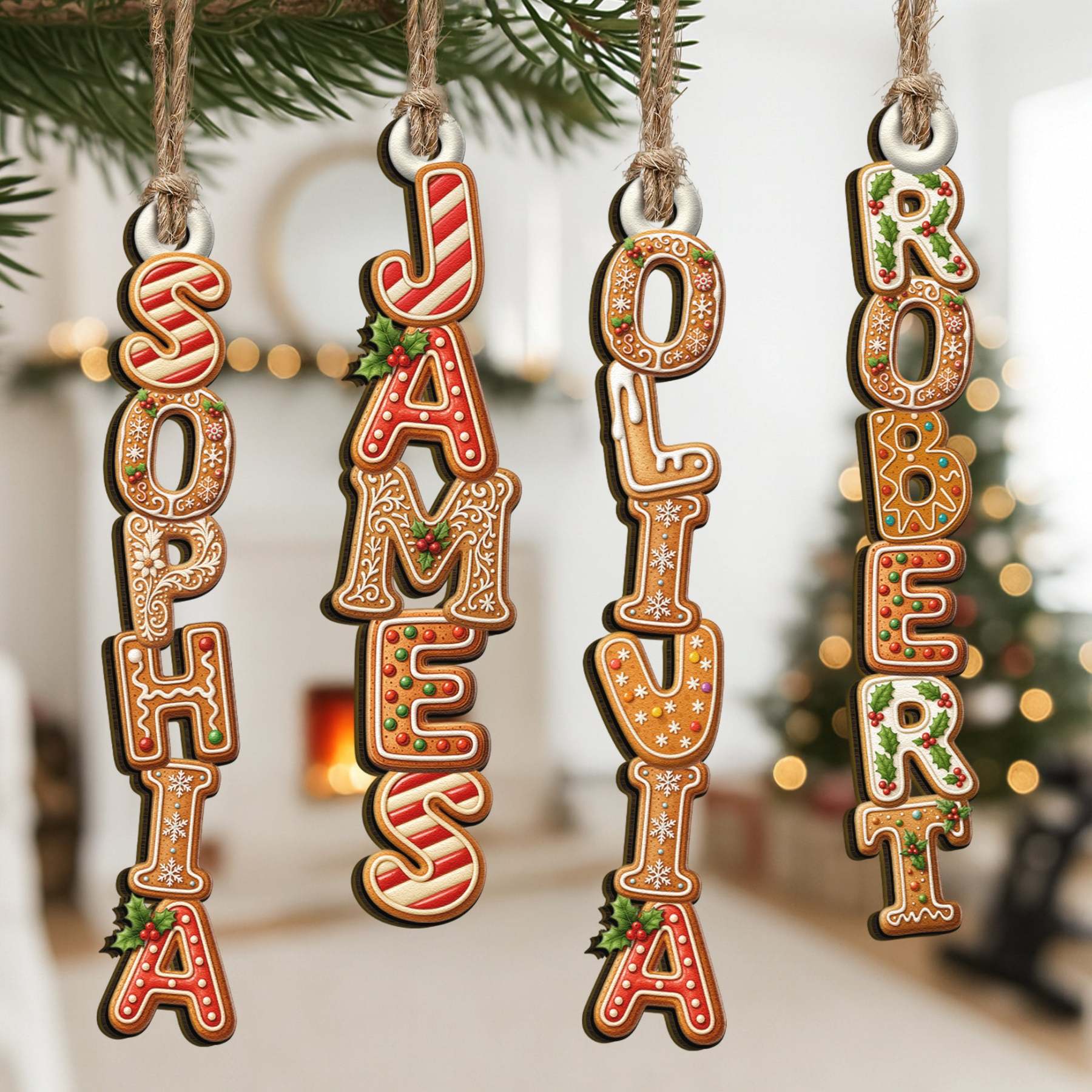 Custom Gingerbread Letter With Name For Family, Kids - Personalized Family Wooden Ornament, Christmas Stocking Tag, Name Ornament