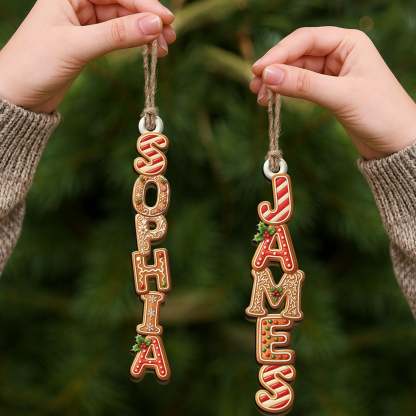 Custom Gingerbread Letter With Name For Family, Kids - Personalized Family Wooden Ornament, Christmas Stocking Tag, Name Ornament