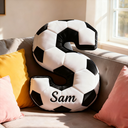 Personalized Soccer Ball Letter Pillow With Custom Name Design