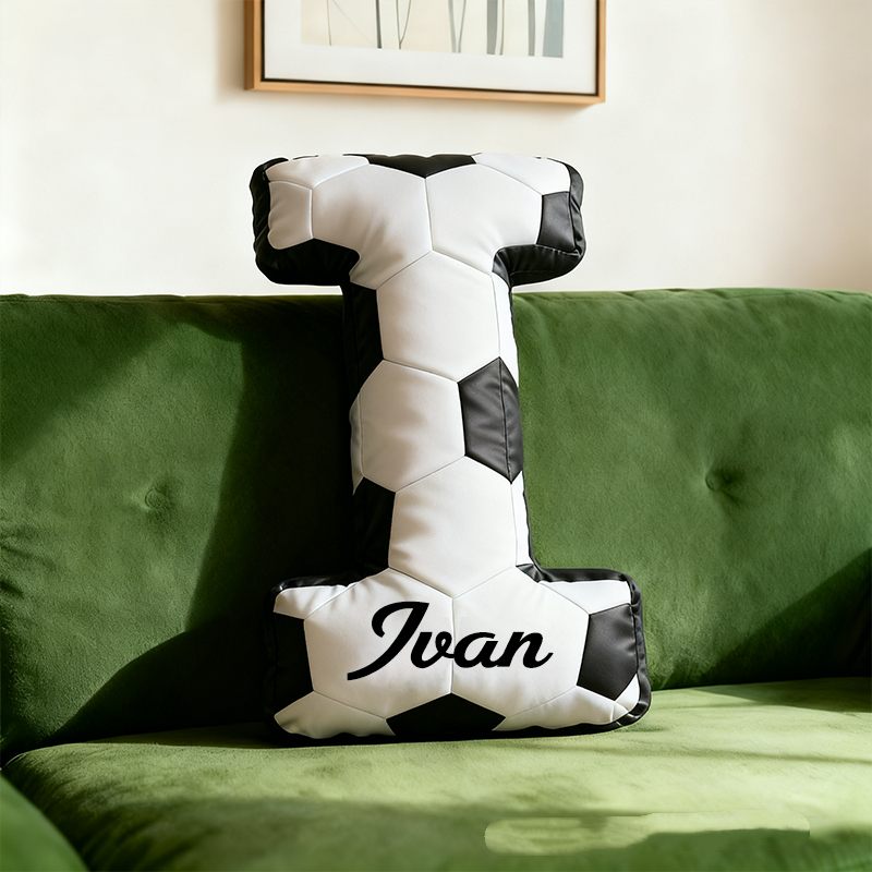 Personalized Soccer Ball Letter Pillow With Custom Name Design